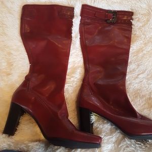 Red leather boots